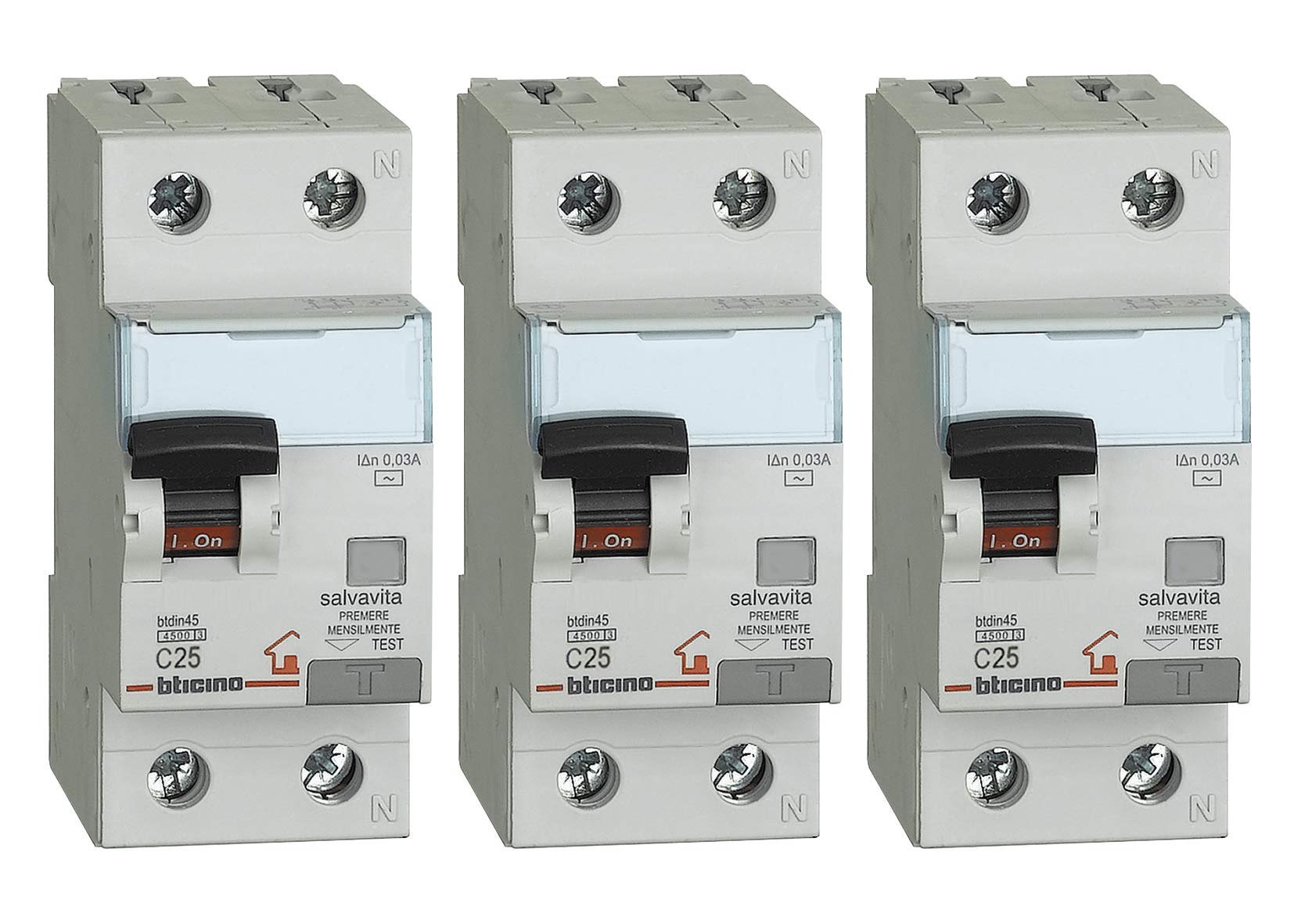 Bticino ASTGC8813AC25 3-Piece Differential Magnetothermal Switch Kit, 25A - Perfect for Home Electrical Safety & Circuit Protection