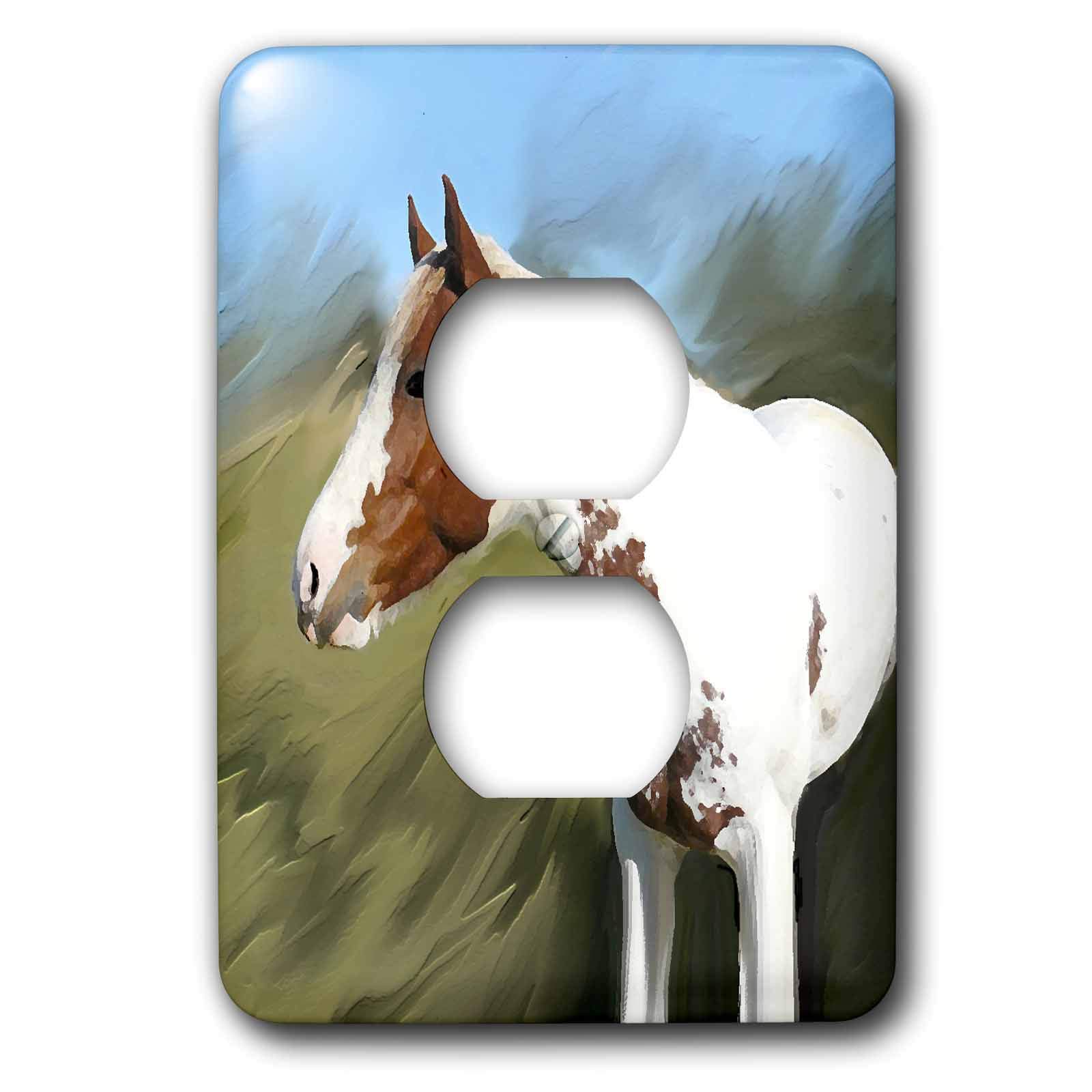 3D Rose Paint Horse 2 Plug Outlet Cover - Decorative Wall Plate for Home & Office - Perfect for Living Room, Bedroom, or Nursery Decor