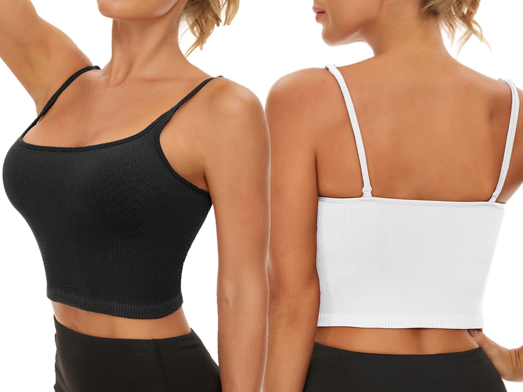 Chilylori Women's Seamless Sports Bra & Cropped Tank Top 2-Pack - Adjustable Straps, Ribbed Workout Tops for Yoga, Running & Gym - Comfortable Athletic Wear for Active Lifestyles