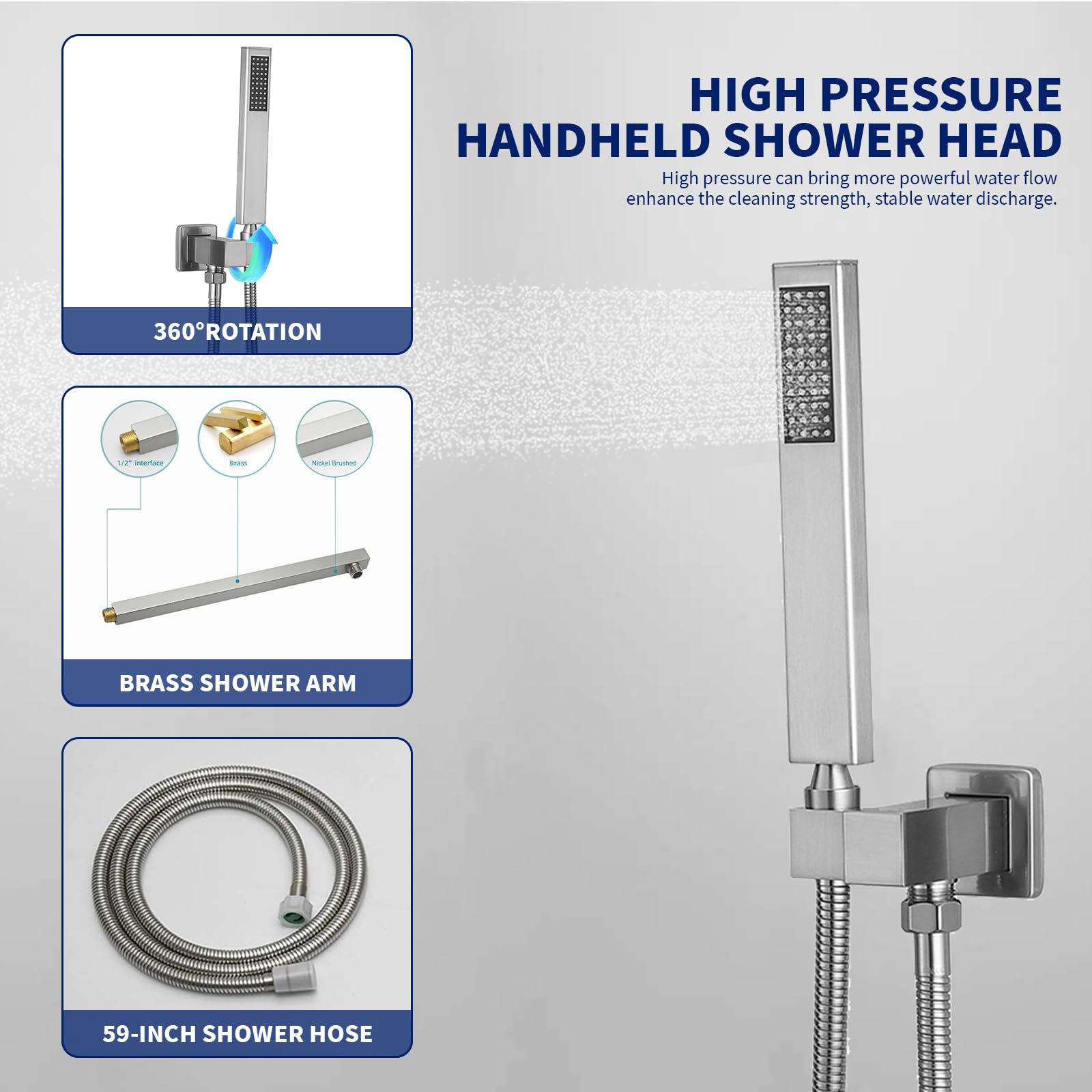 BWE 10 Inch Square Luxury Rain Shower System - Brushed Nickel Wall Mounted Shower Combo Set with Rainfall Head, Mixer Valve & Trim Kit | Perfect for Modern Bathroom Renovation & Spa-Like Shower Experience