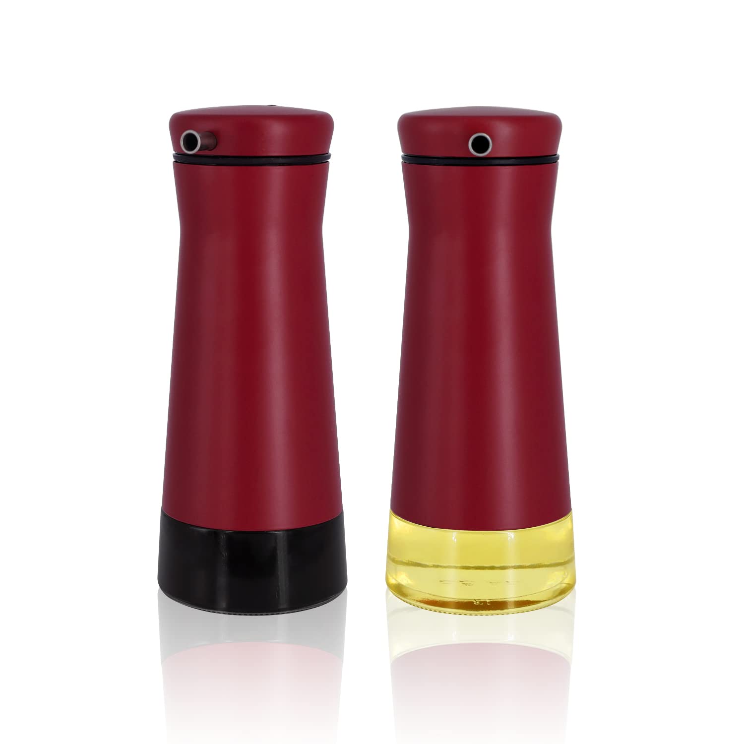 Premium Aelga Red Oil and Vinegar Dispenser Set - 2 Pack No-Drip Glass Bottles for Kitchen, Home, Restaurants & Weddings | Elegant Red Kitchen Decor & Essential Accessories for Cooking, Salad Dressing & Table Setting