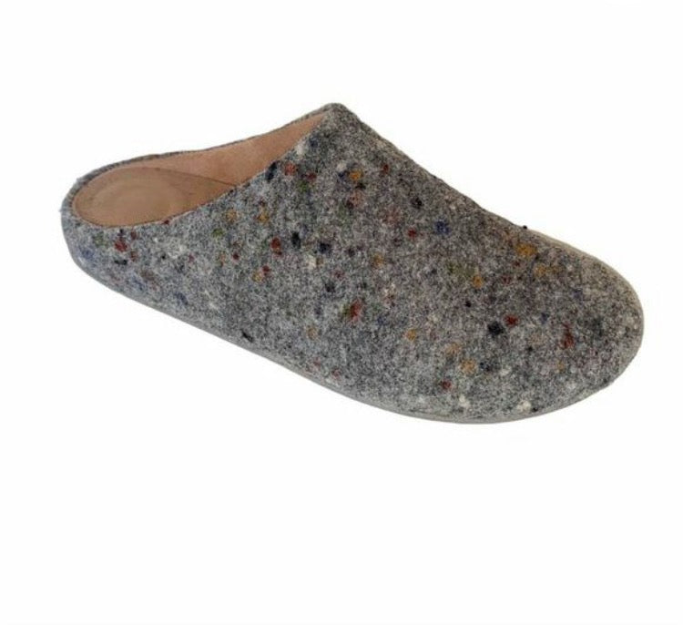 FitFlop Chrissie Speckle Wool Slippers for Women - Steel Grey Cozy Indoor/Outdoor House Shoes with Arch Support for Home, Office & Travel Comfort