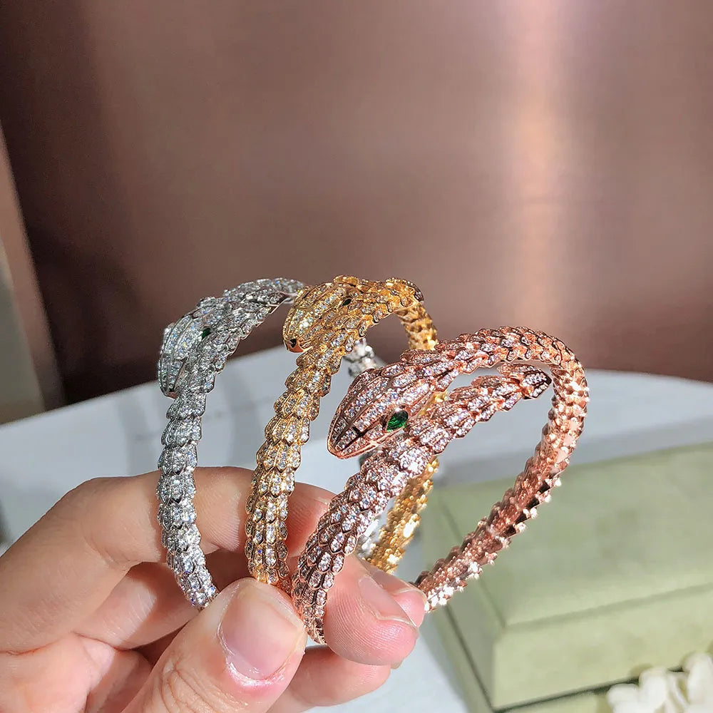Golden Full Drill Snake Bracelet for Women - Elegant Rhinestone Jewelry for Parties, Weddings & Special Occasions