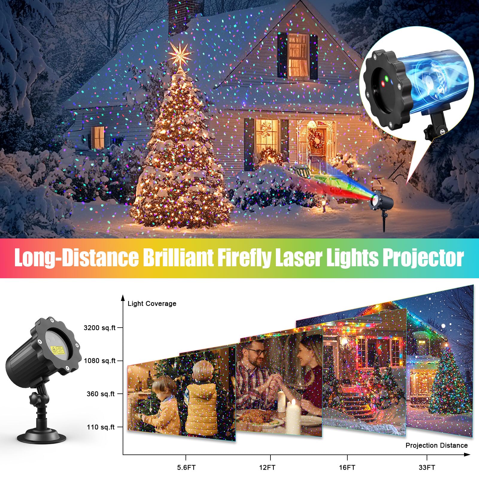 Waterproof Outdoor Laser Projector Lights with 12 RGB Effects, Remote Control & Timer - Perfect for Weddings, Christmas, Holiday Parties, Garden & Landscape Decor