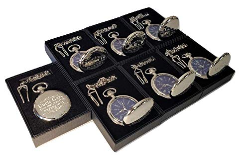 7 Custom Engraved Pocket Watches with Boxes & Chains - Personalized Gifts for Wedding, Groomsmen & Best Man (Silver) - Perfect for Anniversaries, Graduations & Special Occasions