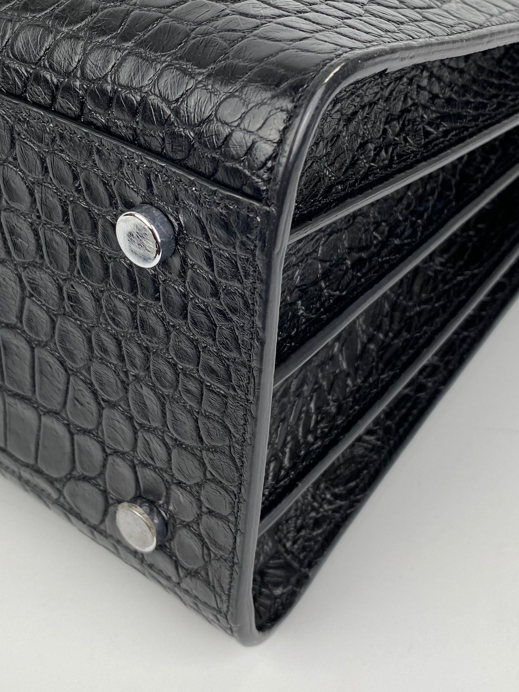 Saint Laurent Small Black Croc-Embossed Leather Sac de Jour Handbag for Women | Luxury Designer Tote Bag for Work, Travel & Everyday Use