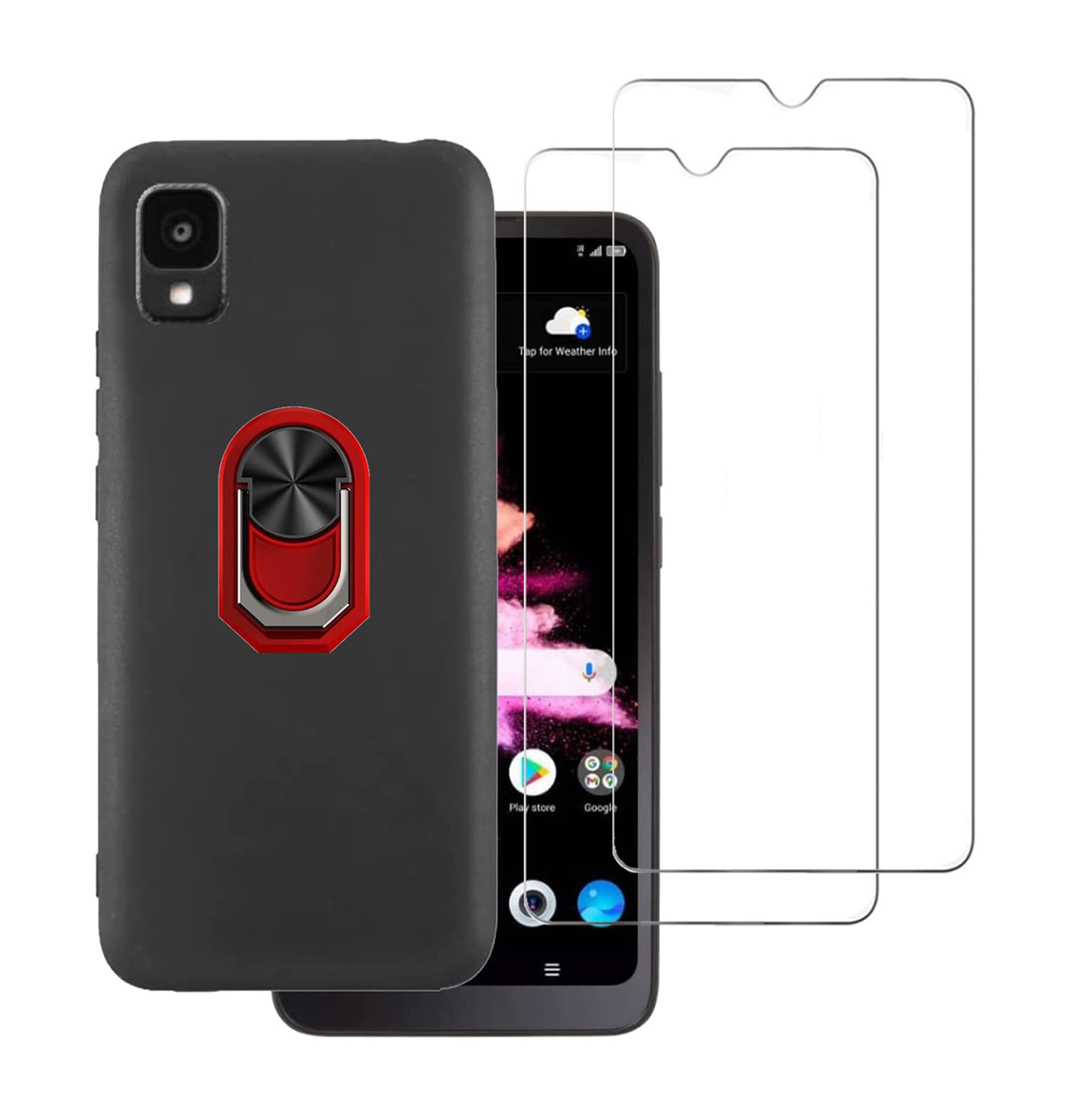 2-Pack Alcatel TCL 30Z Case with Tempered Glass Screen Protector | Full Body Shockproof Protective Cover with Kickstand & 360° Ring Holder | Compatible with TCL 30Z T602DL (Red) | Perfect for Outdoor Activities, Work & Daily Use