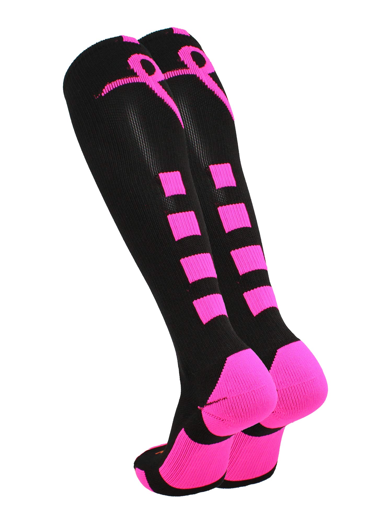 TCK Baseline Pink Ribbon Breast Cancer Awareness Socks - Over The Calf Athletic Socks for Men, Women, Boys & Girls - Perfect for Football, Baseball, Softball Games & Sports Support