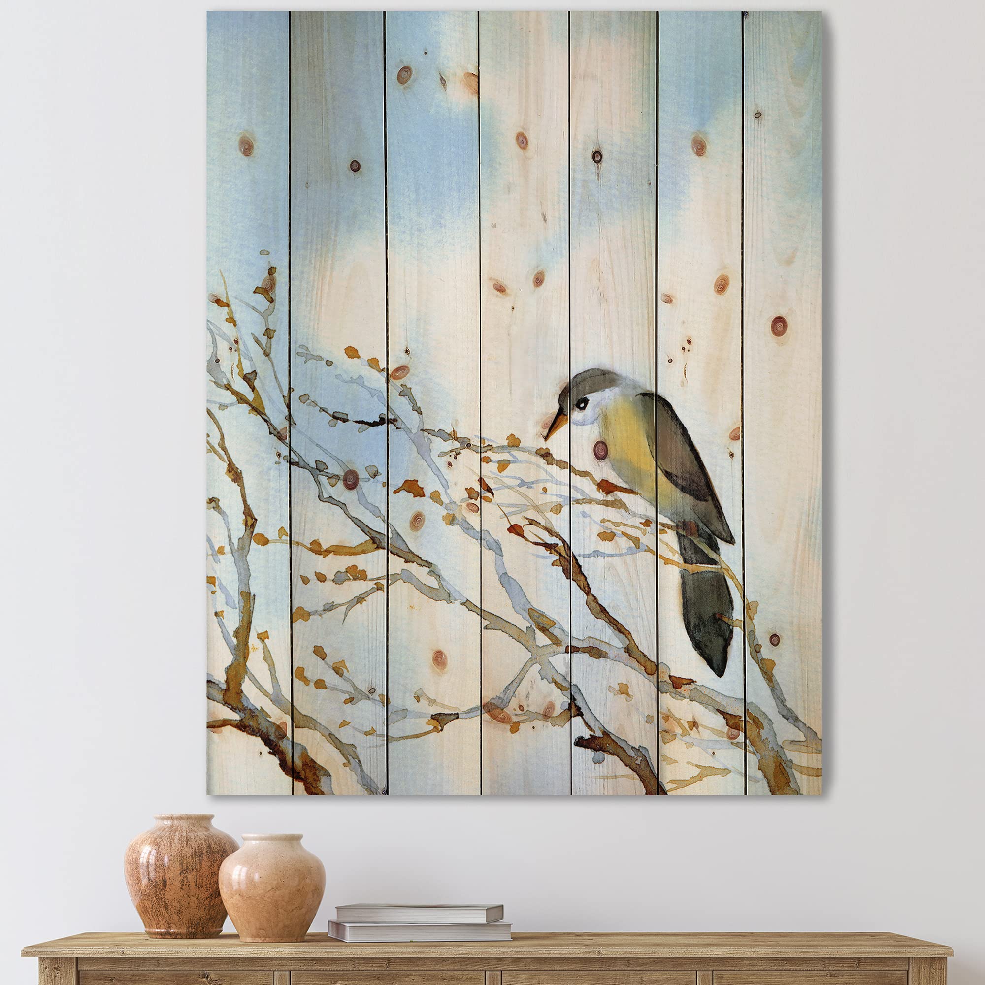 Rustic Landscape Wood Wall Art - Traditional Bare Tree Design on Natural Pine Wood, Large Blue Wood Wall Decor for Living Room, Bedroom & Office