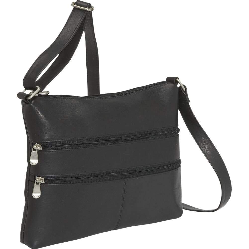 Le Donne Genuine Leather Two Zip Crossbody Bag for Women - Stylish Black Shoulder Bag - Perfect for Travel, Work & Everyday Use