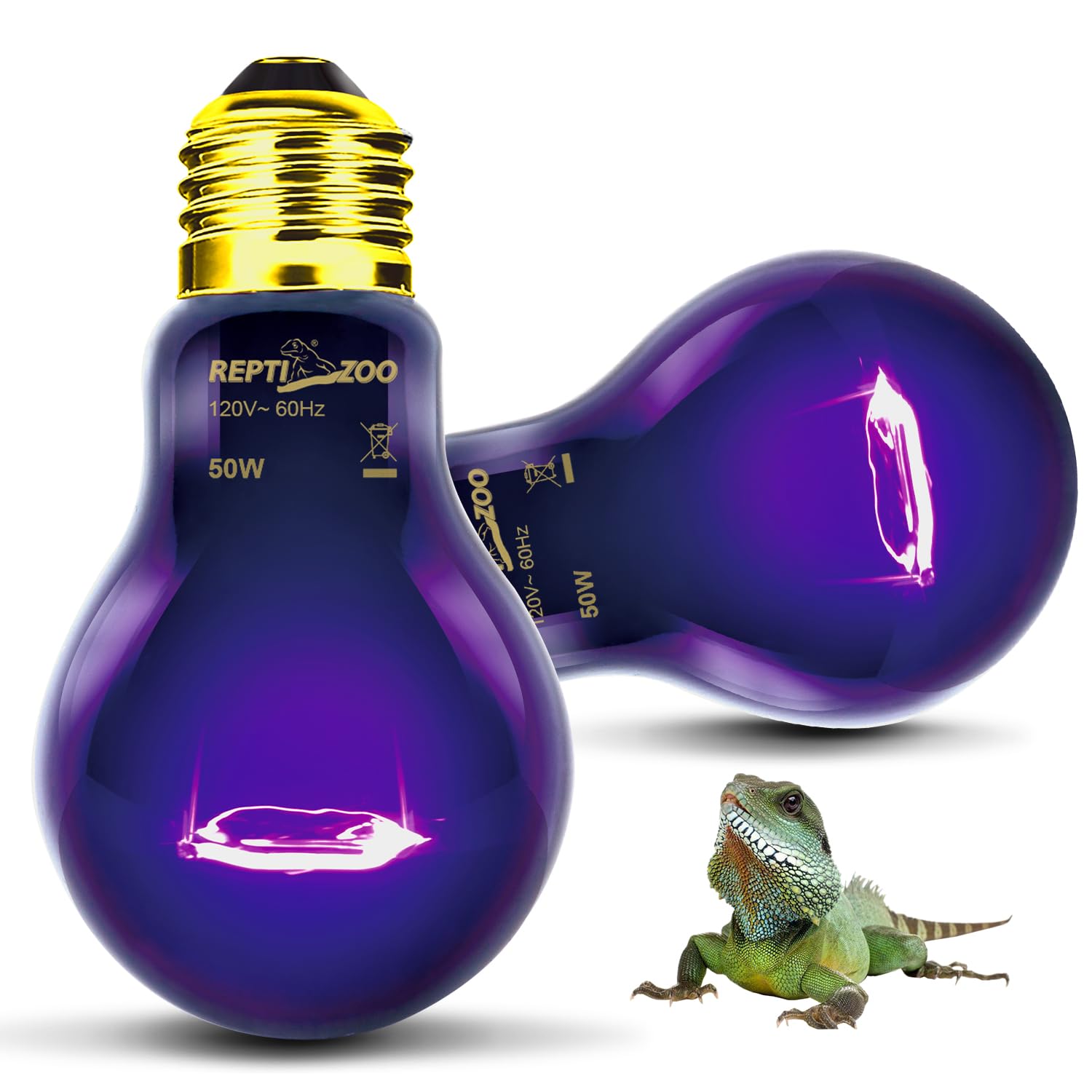 REPTIZOO 2-Pack 50W Reptile Night Heat Lamp - Infrared Heating Bulb with Moonlight Glow for Bearded Dragons, Lizards, Snakes & Turtles | Ideal for Nocturnal Reptile Terrariums & Nighttime Habitat Heating