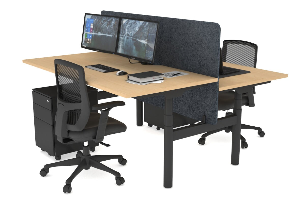 Flexi Premium Height Adjustable 2 Person H Bench Workstation - Black Frame [1600L x 800W with Cable Management] - Ideal for Office, Home Workspace & Collaborative Work Environments