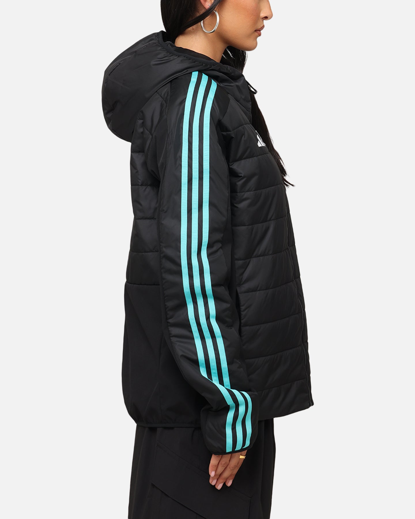 Adidas x Mercedes AMG PETRONAS F1 DNA Puffer Jacket for Men - Black & White Winter Coat for Racing Fans & Outdoor Activities