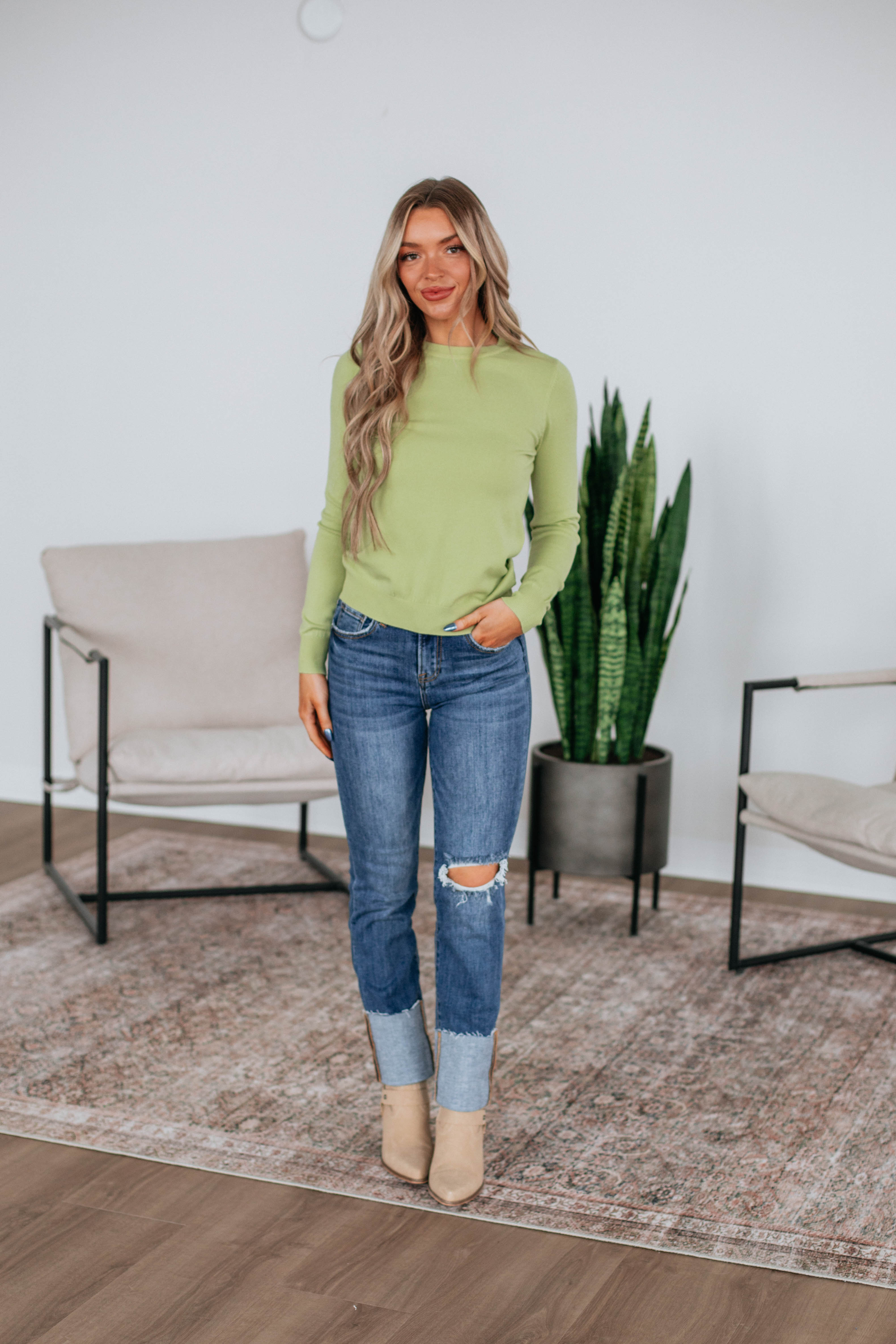 Eldridge Women's Long Sleeve Blouse in Lime Green - Perfect for Office Wear, Casual Outfits & Fall Layering