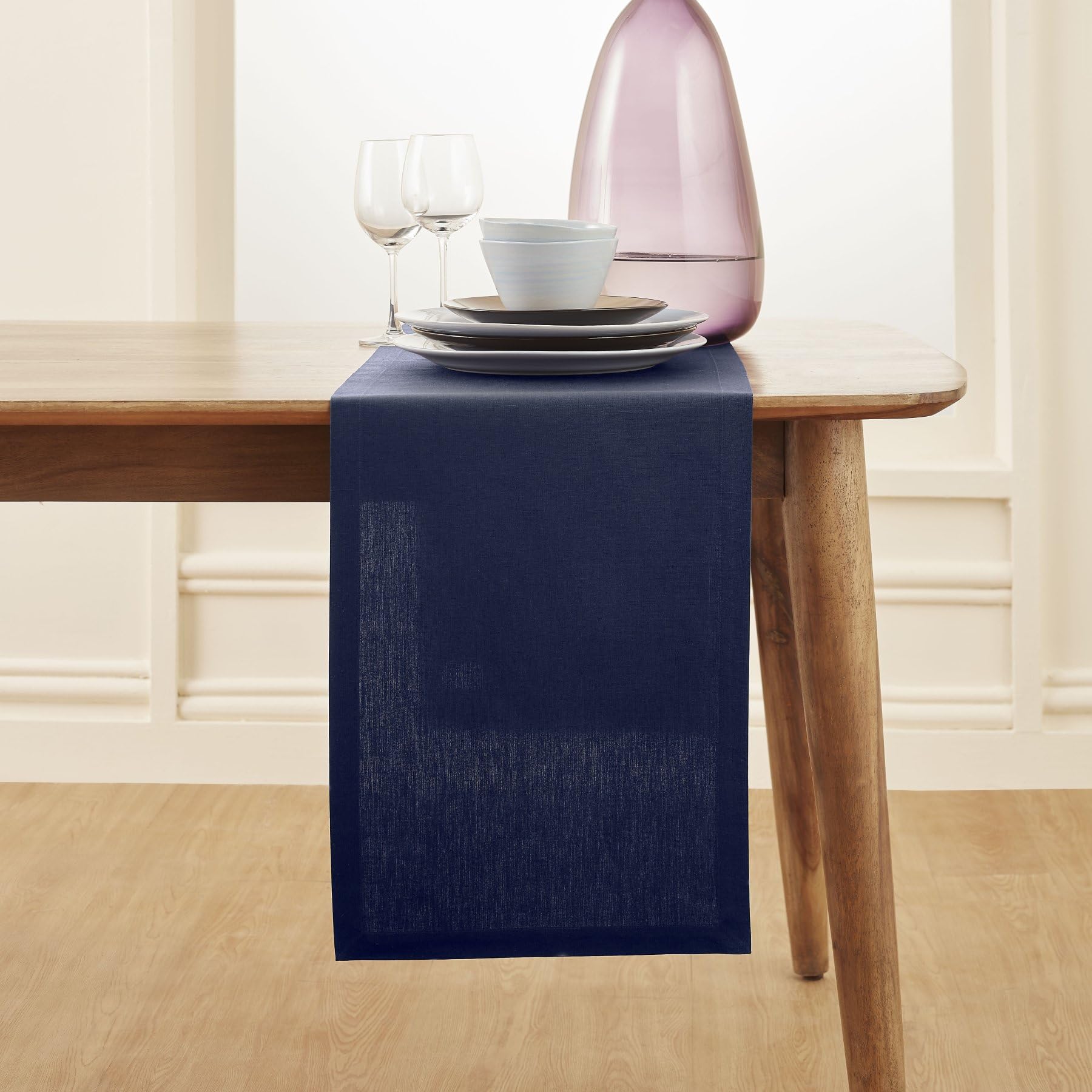 Solino Home 72 Inch Cotton Linen Table Runner - Navy Blue & White Striped Dining Table Decor for Weddings, Parties, Spring & Easter | Perfect for Farmhouse, Rustic & Boho Home Decor