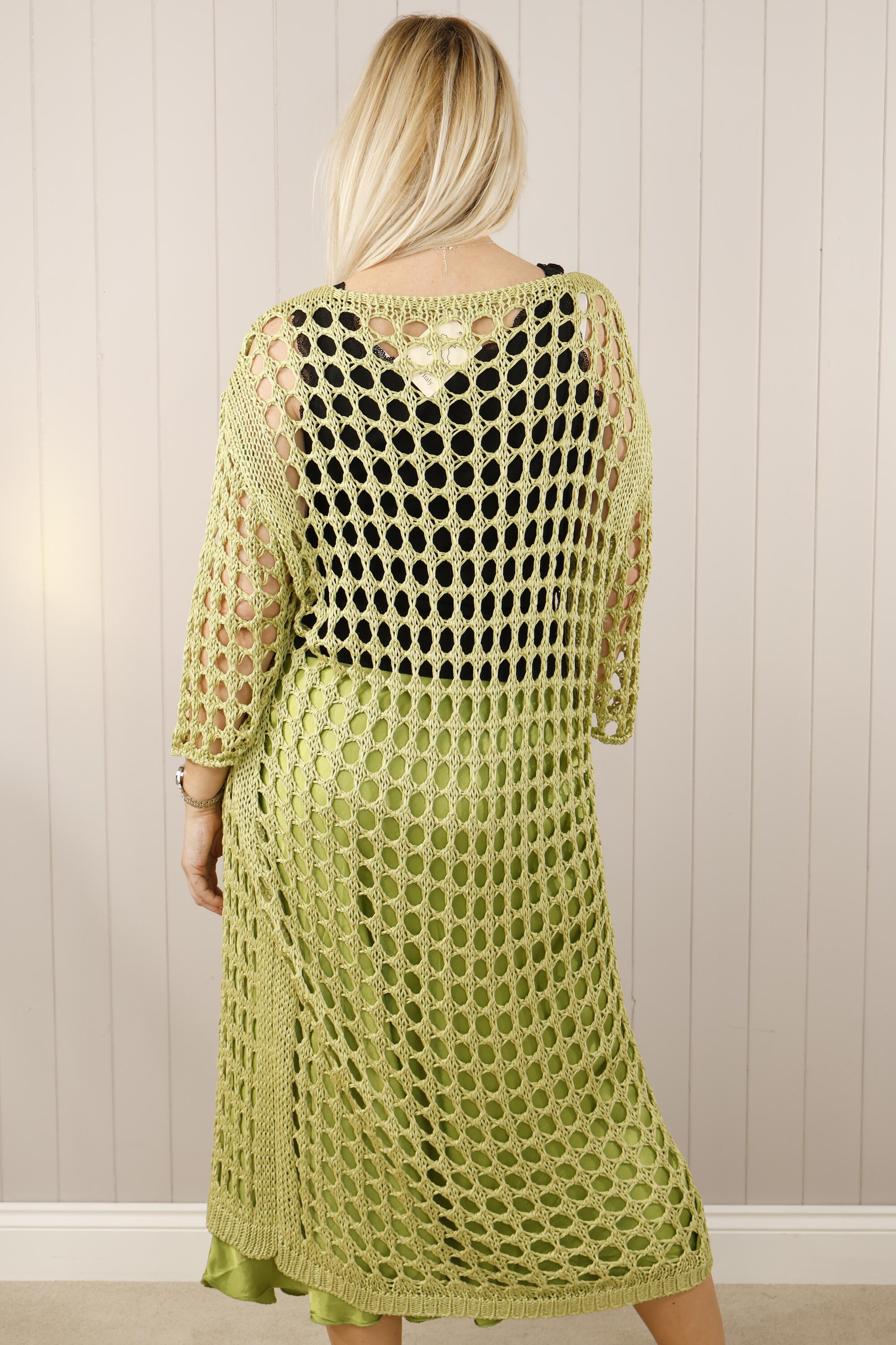 Ovidia Women's Cotton Open Front Crochet Top - Lime Green Boho Summer Beach Cover Up for Casual Outings & Vacations