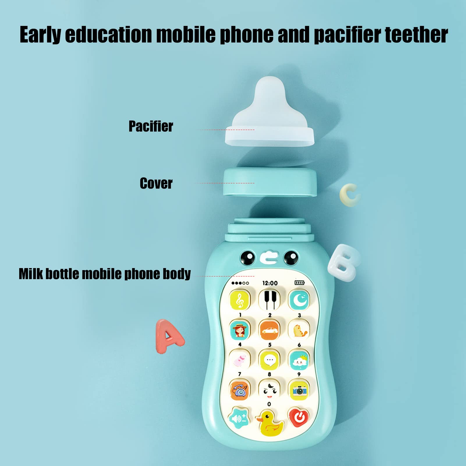 Portable Baby Learning Cell Phone with Pacifier - Educational Toy for Infants & Toddlers - 15 Interactive Functions (Weather Sounds, Piano Music) - Early Learning Mobile Phone Toy - Perfect for Home, Travel & Daycare Playtime