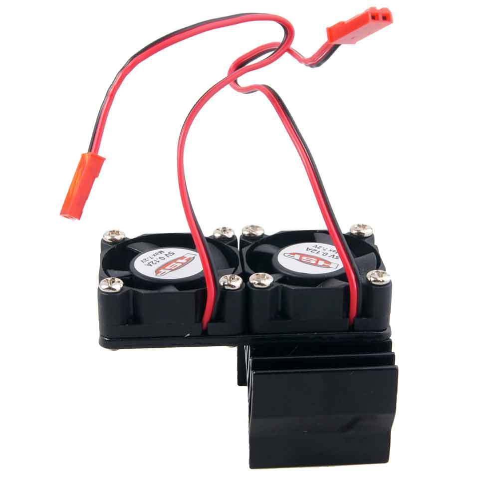High Performance RC Black Aluminum Heat Sink with Dual 5V Cooling Fans for HSP 540 (3650) Motor - Perfect for RC Cars, Trucks, and Off-Road Vehicles