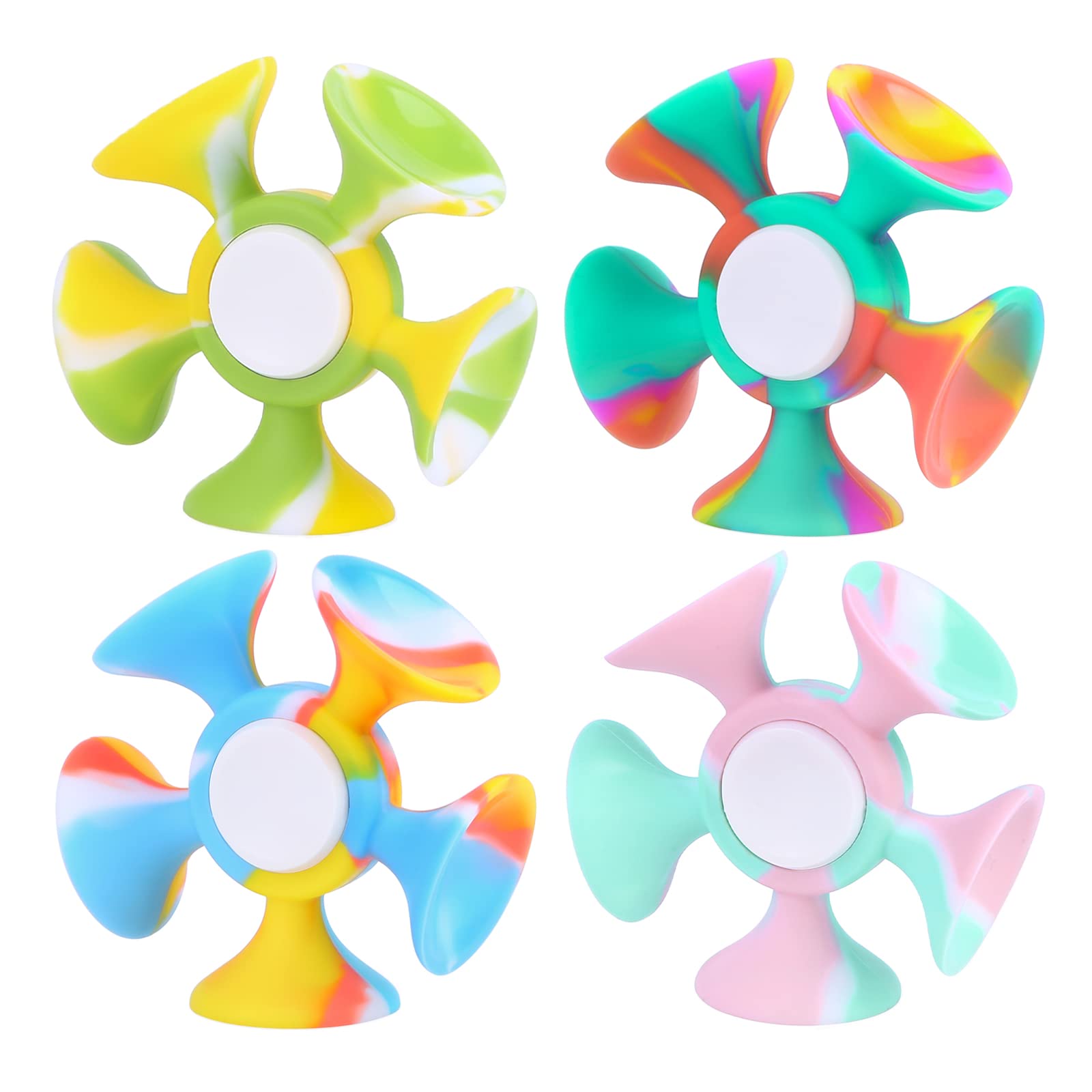 4PCS Fidget Spinners - Silicone Stress Relief Toys with Suction Cups, High Speed Bearing Finger Spinner for Kids & Adults | Anxiety Sensory Toys for ADHD, Autism, Office & Classroom Focus