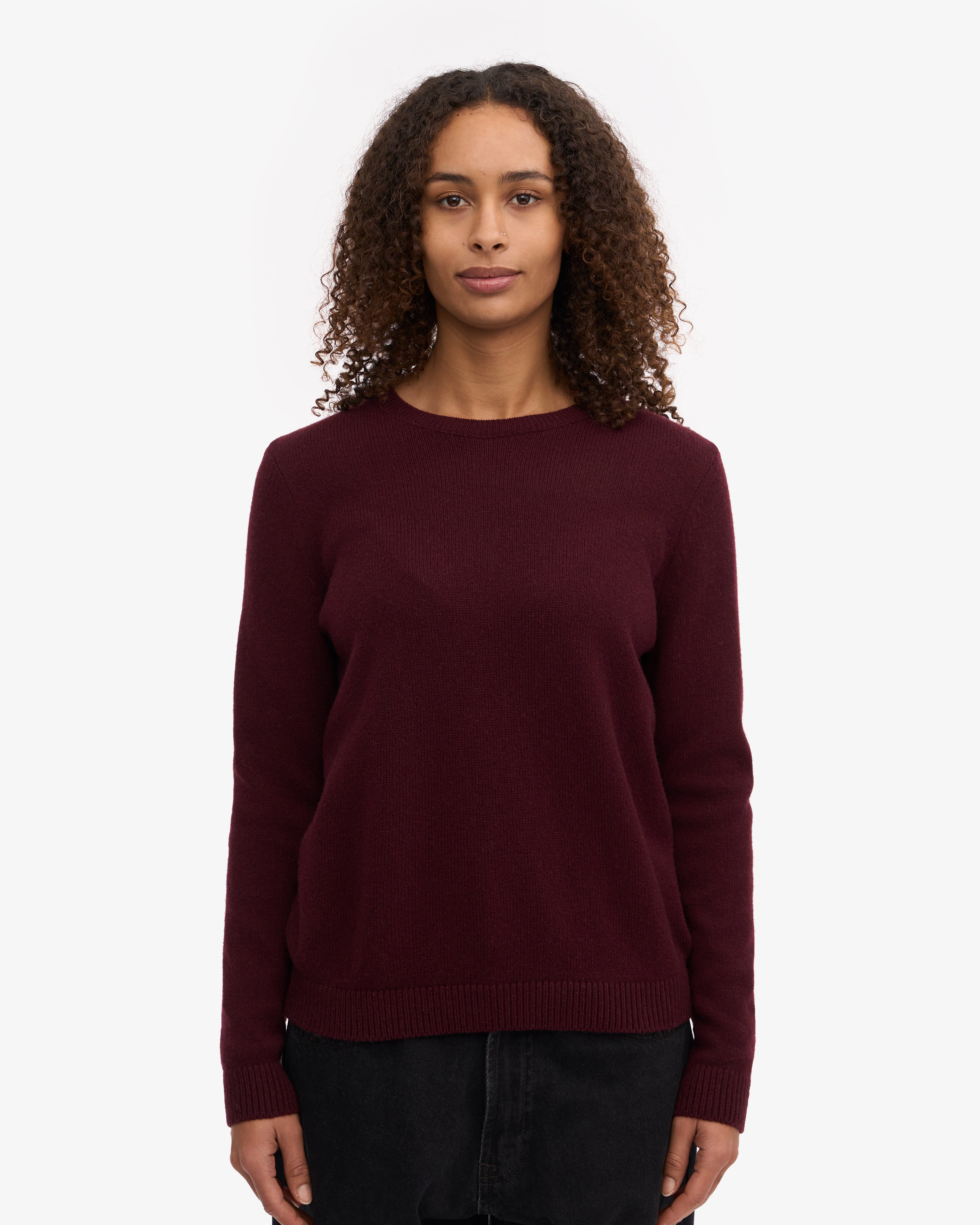Classic Women's Merino Wool Crew Neck Sweater in Oxblood Red - Perfect for Fall & Winter Layering, Office Wear & Casual Outfits