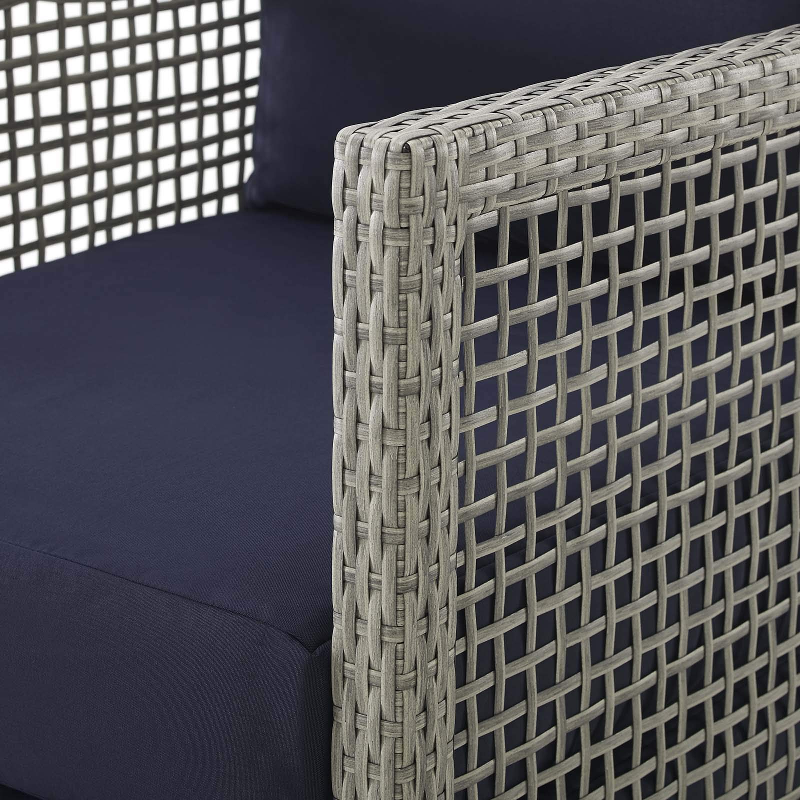 Modern Outdoor Patio Furniture Set - 3-Piece Rattan Wicker Sofa, Chair & Coffee Table in Gray, Navy Blue - Perfect for Backyard, Garden, Poolside & Patio Relaxation