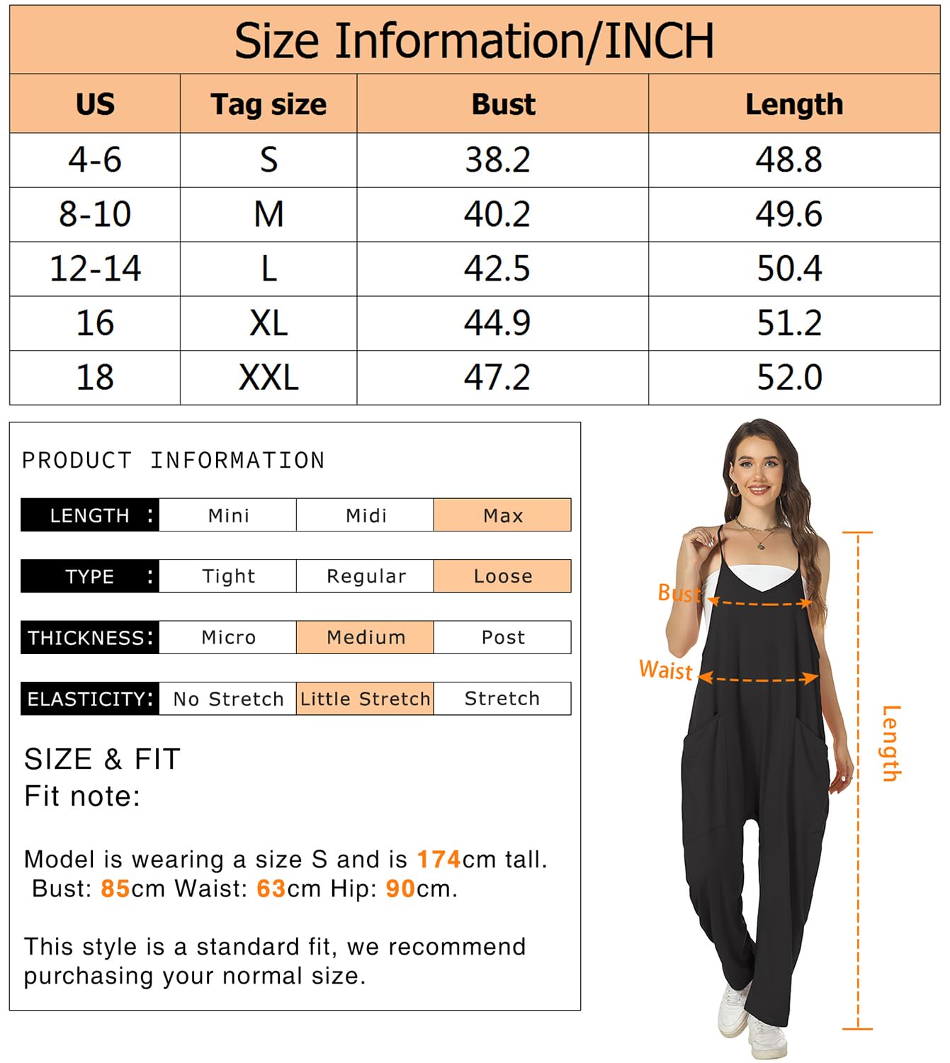 ROYLAMP Women's Summer Jumpsuit - Loose Fit Spaghetti Strap Romper with Pockets | Casual Sleeveless Overalls for Beach, Vacation & Everyday Wear