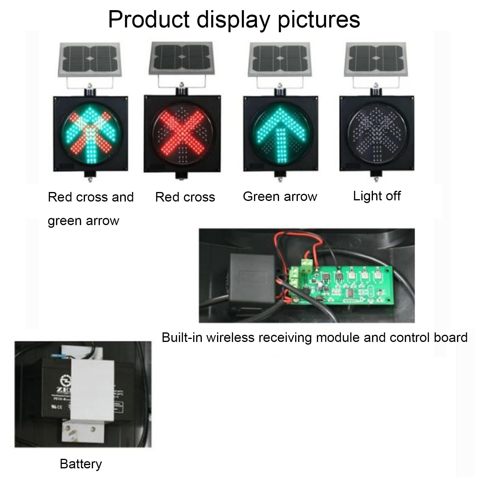 Solar-Powered Wireless Remote Control Traffic Light - Red Cross & Green Arrow LED Stop and Go Light, IP65 Waterproof for Outdoor Use - Perfect for Road Safety, Construction Zones, and School Crossings
