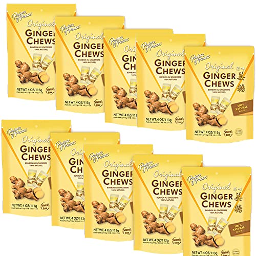 Z. Emma Original Flavor Ginger Chews Candy 4oz (10 Pack) - Natural Sweet & Spicy Chewy Candy for Morning Sickness Relief, Nausea Relief & Digestive Support - Perfect for Pregnancy, Travel & Motion Sickness