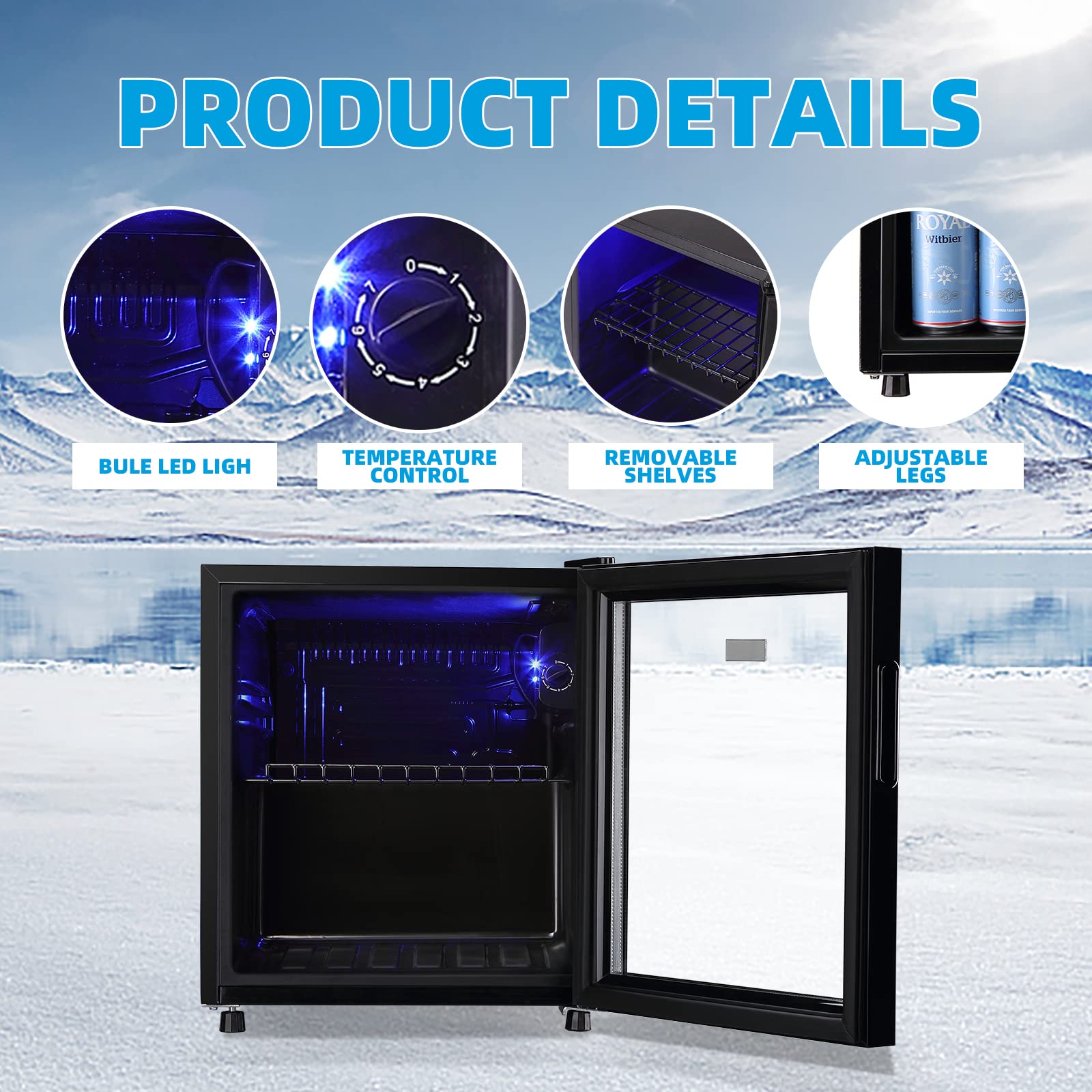 WANAI 60 Can Mini Fridge with Glass Door - Compact Beverage Cooler for Beer, Wine & Juice - Adjustable Shelves & LED Lighting - Perfect for Home, Office, Bar or Dorm Room - Energy Efficient Small Refrigerator for Drinks Storage