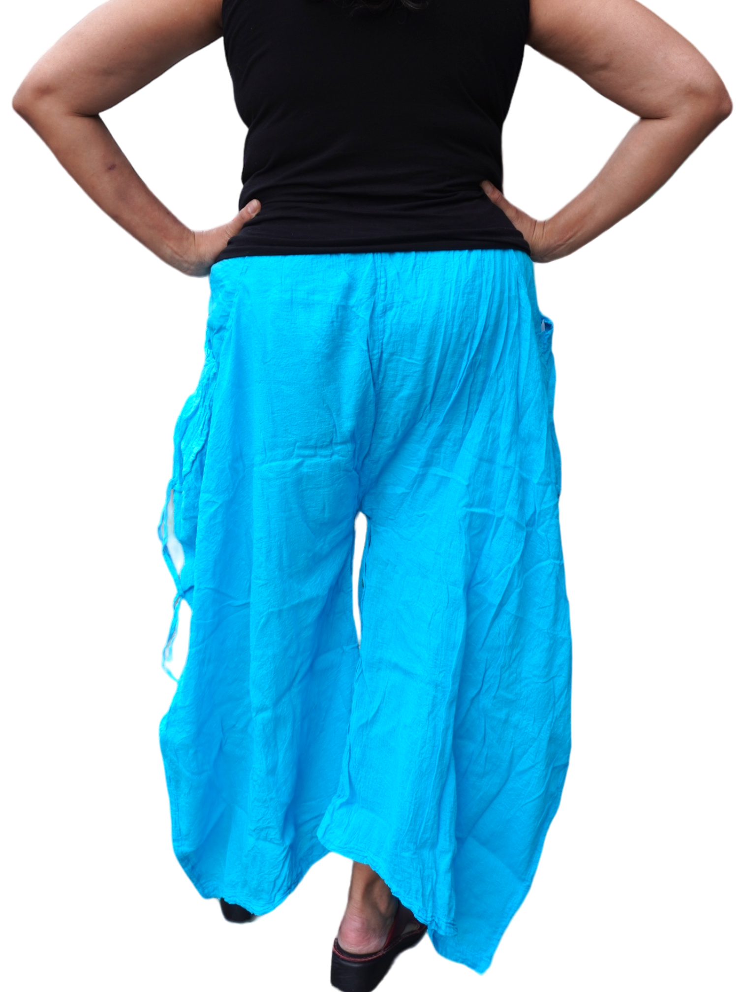 Bright Sky Blue Cotton Voile Tashi Versatile Pants/Skirt - Convertible Travel & Yoga Wear for Women | Comfortable & Stylish Outdoor & Lounge Outfit