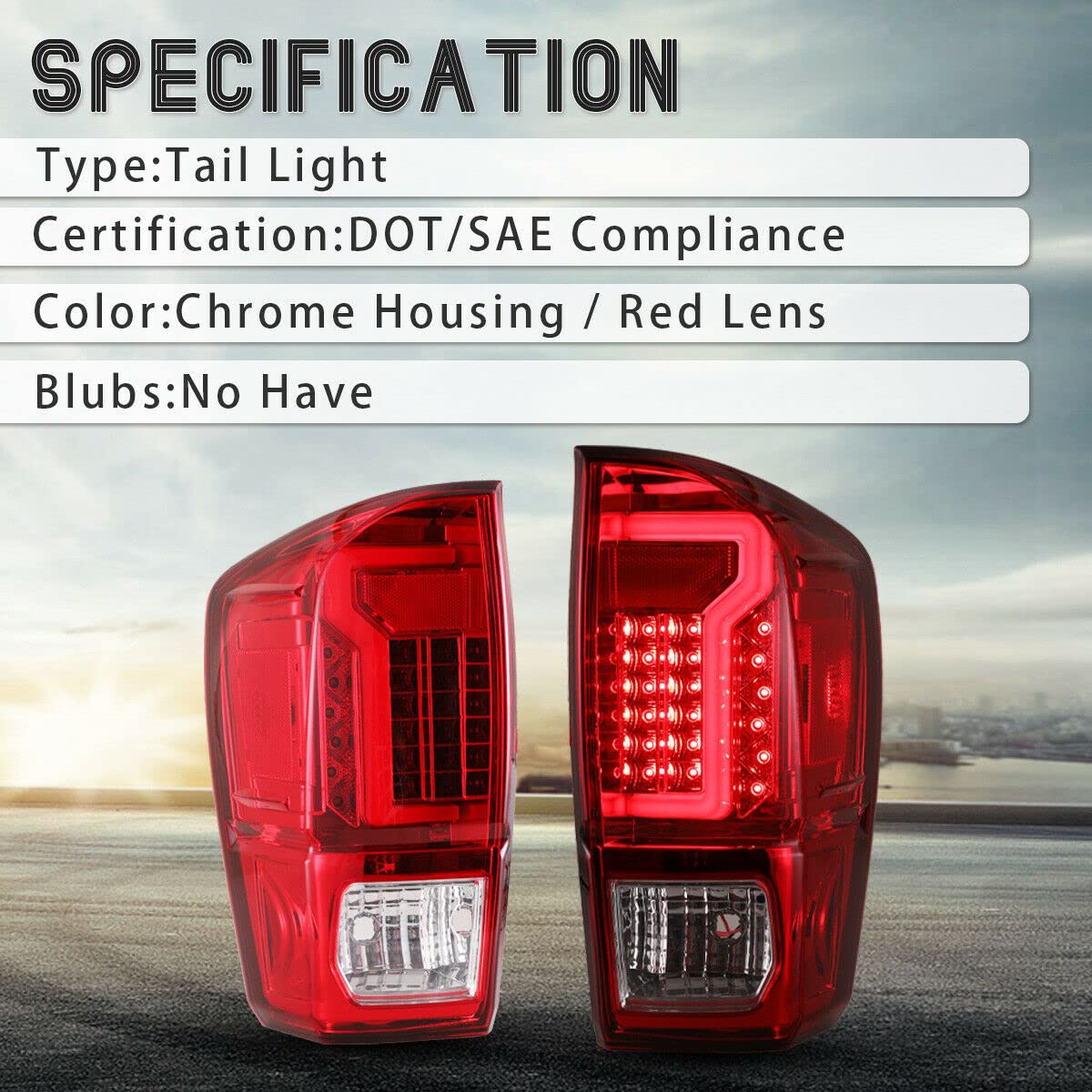 ROXX LED Tail Lights for 2016-2022 Toyota Tacoma - Black/Red Lens Tube Bar Taillights | Waterproof & Durable Replacement | Perfect for Off-Roading, Night Driving & Custom Truck Upgrades
