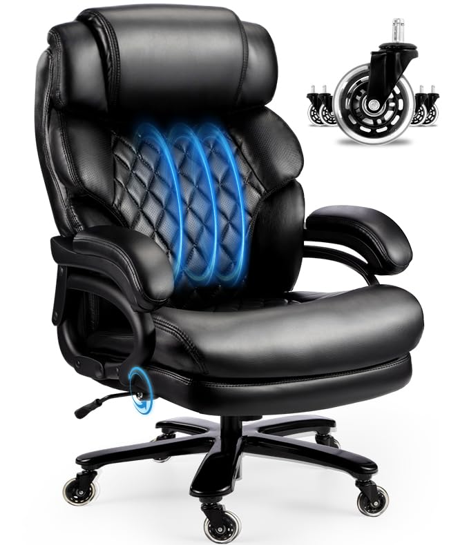 600LBS Heavy Duty Big and Tall Office Chair for Large People - High Back Executive Chair with Extra Wide Seat, Adjustable Lumbar Support & Ergonomic Design - Perfect Computer Desk Chair for Home Office, Gaming or Workspace