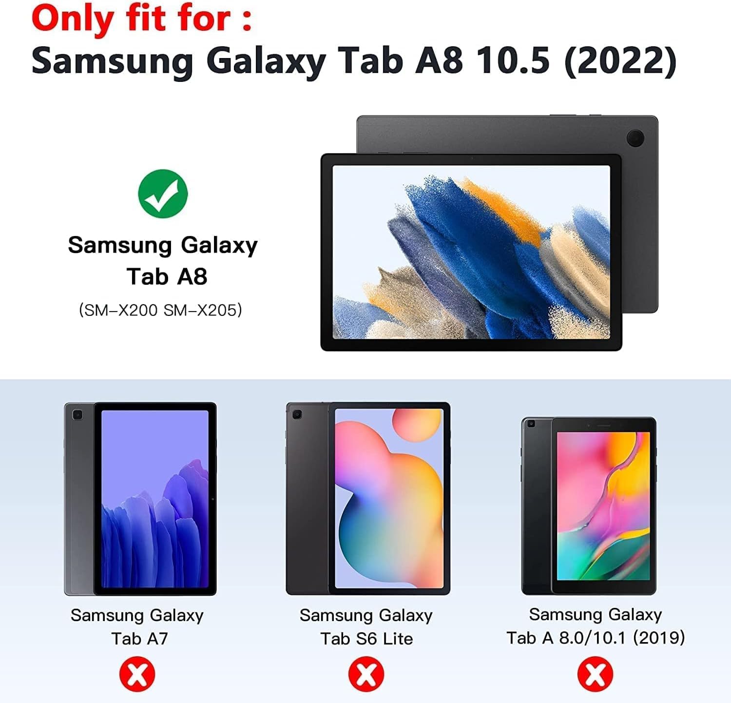 SIBEITU 360 Rotating Protective Case for Samsung Galaxy Tab A8 10.5 Inch 2022 (SM-X200/X205/X207) - Includes Screen Protector, Pencil Holder, Adjustable Stand & Hand Strap | Perfect for Work, School & Travel