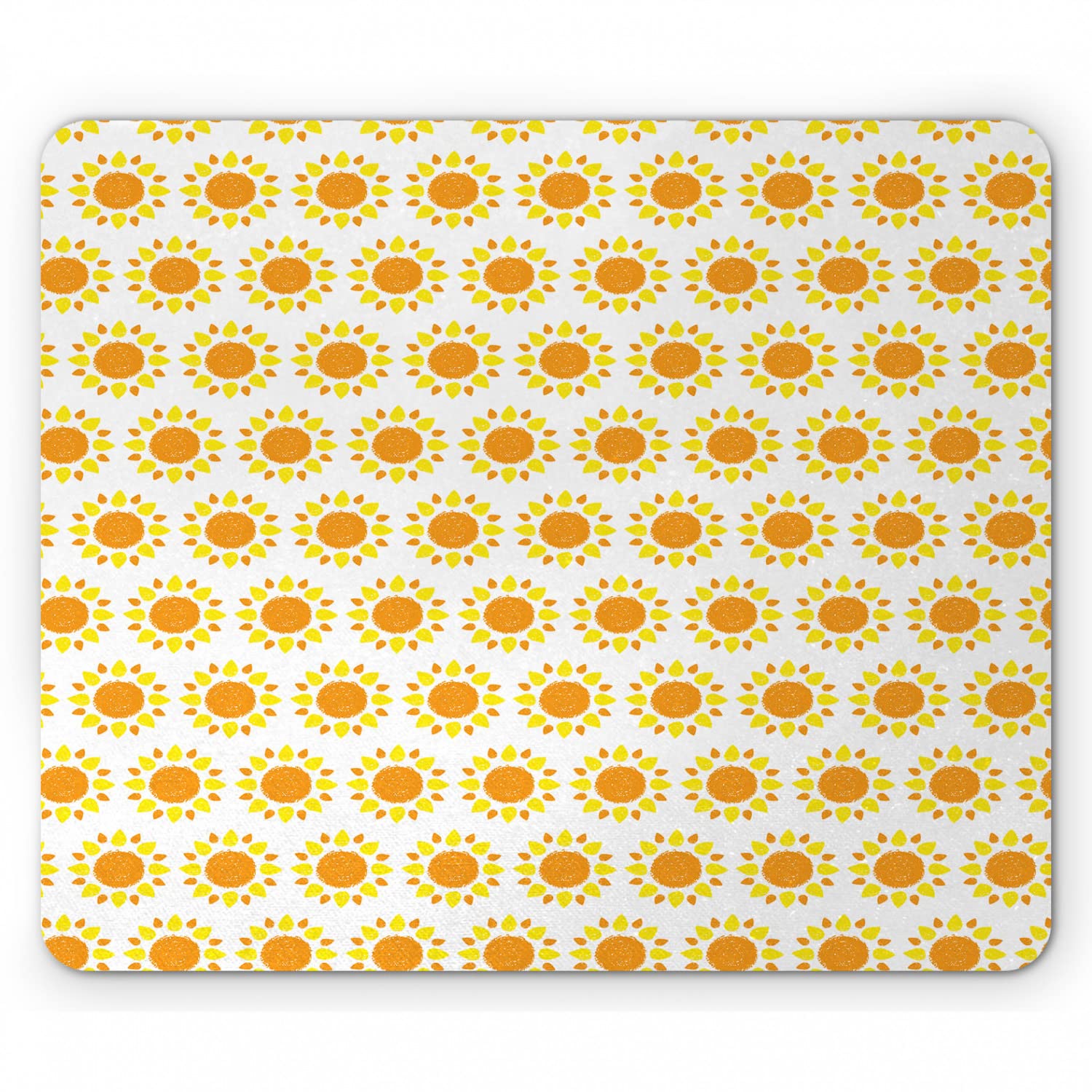 Ambesonne Summer Mouse Pad - Tangerine Color Sunshine Silhouettes Design, Non-Slip Rubber Base, Standard Size Computer Mousepad (White Orange Yellow) for Office, Gaming & Home Workspace