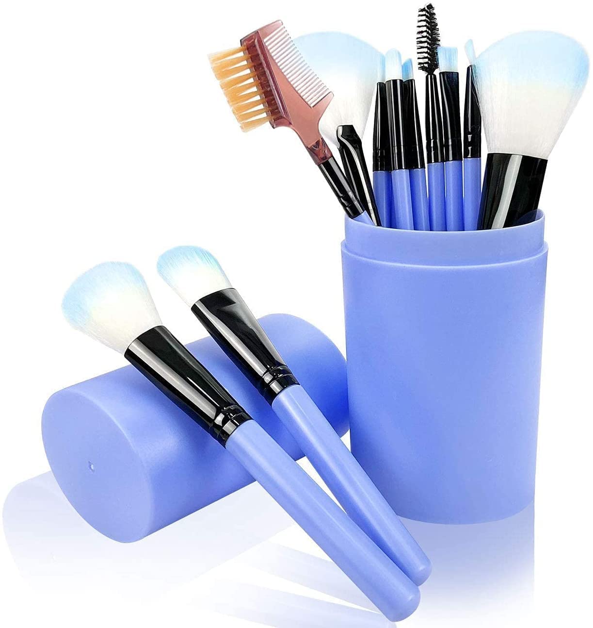 12-Piece Blue Makeup Brush Set for Women & Girls with Storage Box - Soft Synthetic Bristles for Foundation, Blush, Eyeshadow & More - Perfect for Travel, Professional Makeup & Everyday Use
