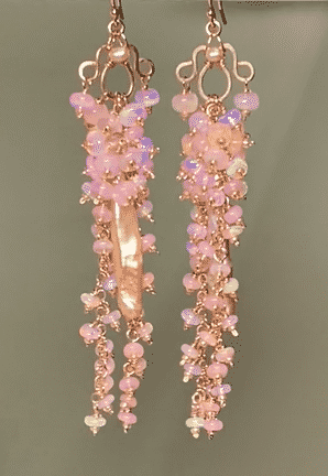 Blush Biwa Pearl Earrings with Baby Pink Opal Clusters in Rose Gold - Elegant Dangle Earrings for Women, Perfect for Weddings, Parties & Date Nights