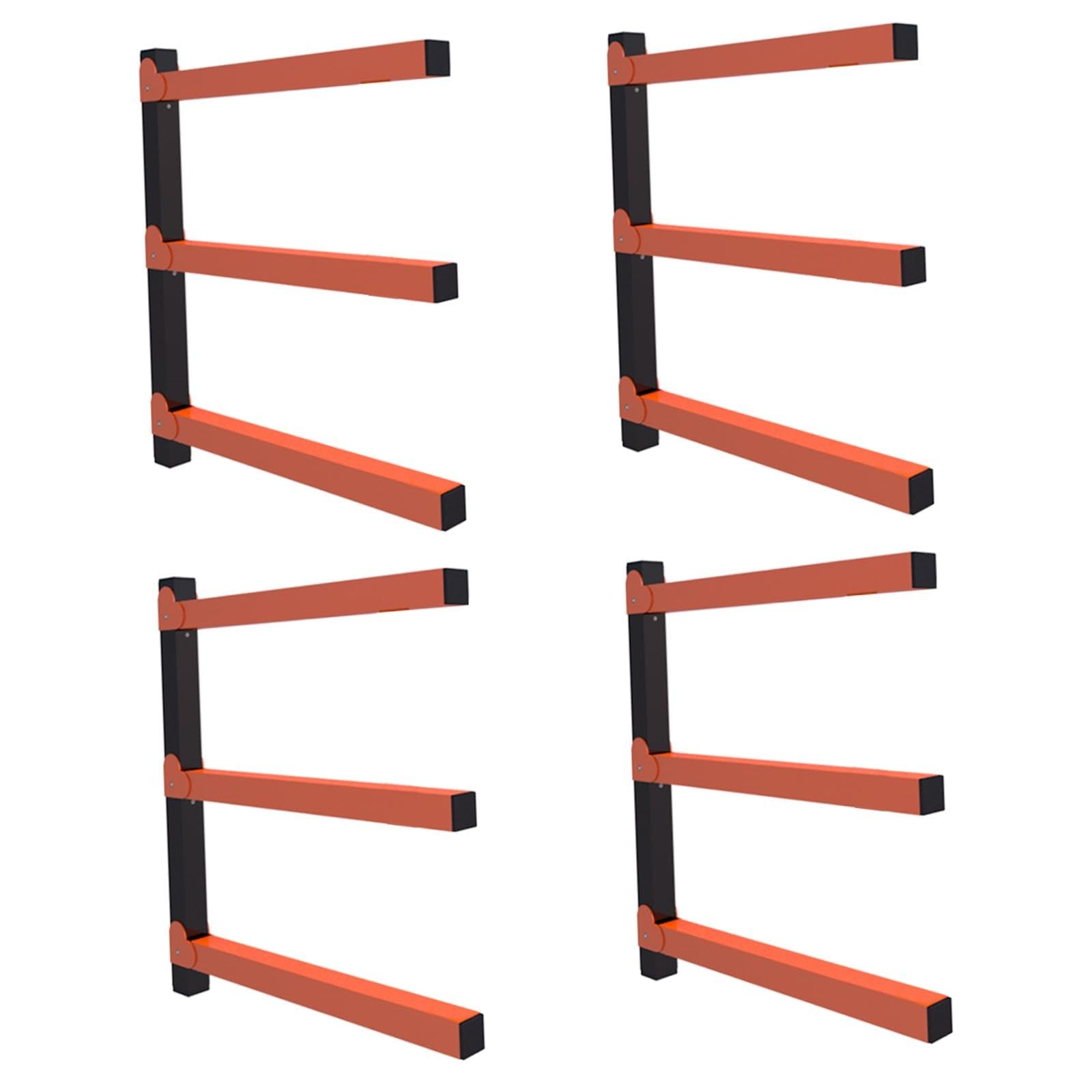 4-Piece Wall Mount Wood Organizer Rack - Heavy Duty Metal Lumber Storage with 3-Tier System for Garage, Shed, Indoor & Outdoor Use - Perfect for Firewood, Plywood & DIY Projects