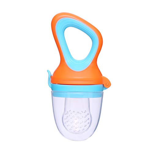 Safe-O-Kid® BPA-Free Baby Food Feeder - Non-Toxic Silicone Teether for Fresh Fruits, Vegetables & Snacks - Perfect for Babies & Toddlers Learning to Eat - Blue & Orange (Pack of 1) - Ideal for Home, Travel & Daycare Use