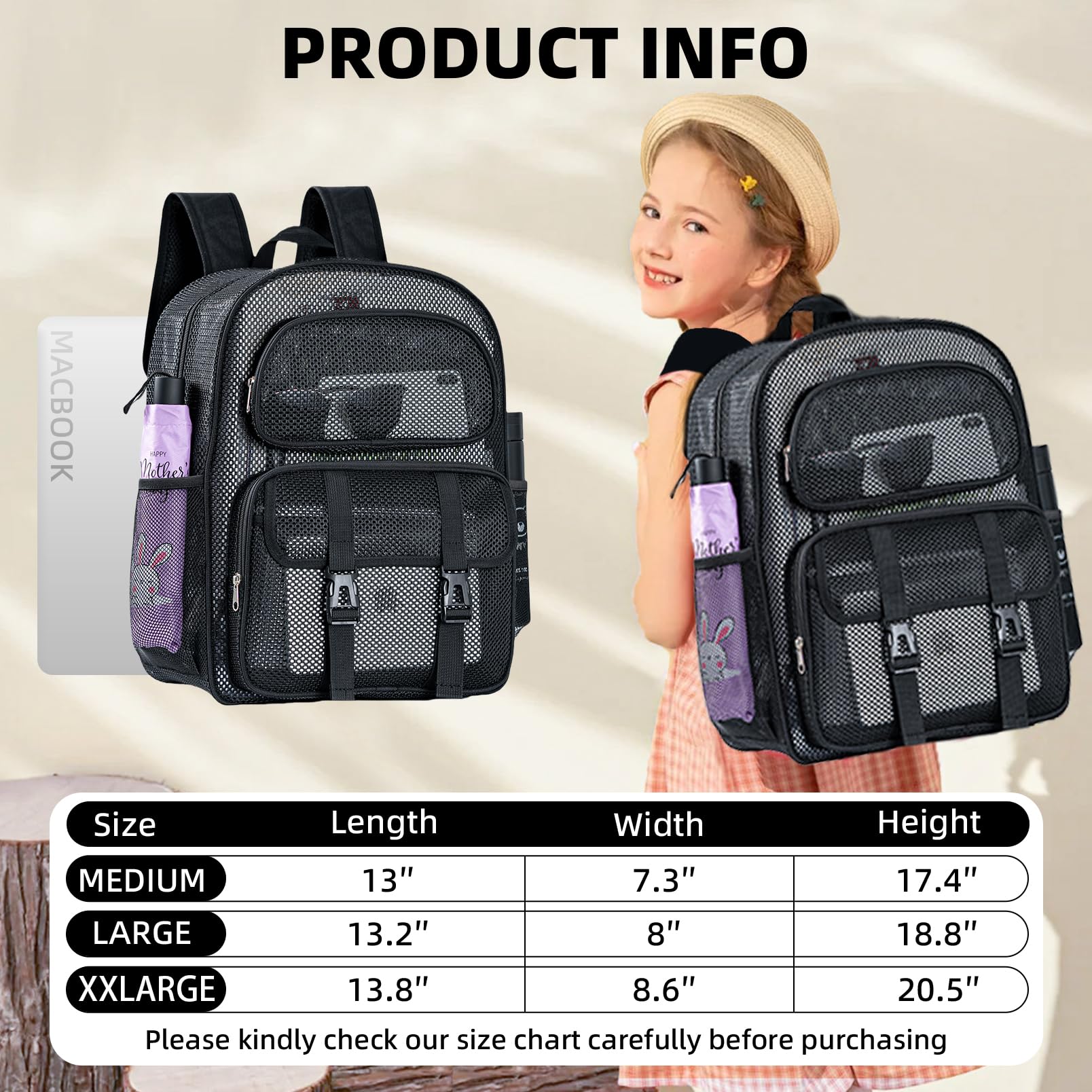 Mesh Backpack for School, Heavy Duty Clear Transparent Backpack for Women & Men - Durable Student Backpack for Travel, Gym & Outdoor Activities (3 Sizes Available)