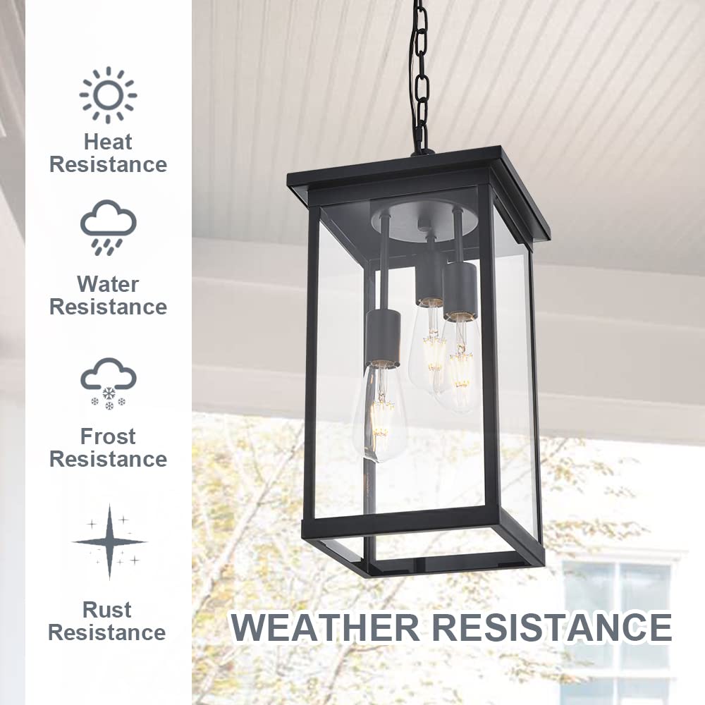 3-Light Black Outdoor Pendant Light Fixture - Adjustable Exterior Hanging Lantern for Porch, Patio, Deck & Garden Lighting | Weatherproof & Durable Design