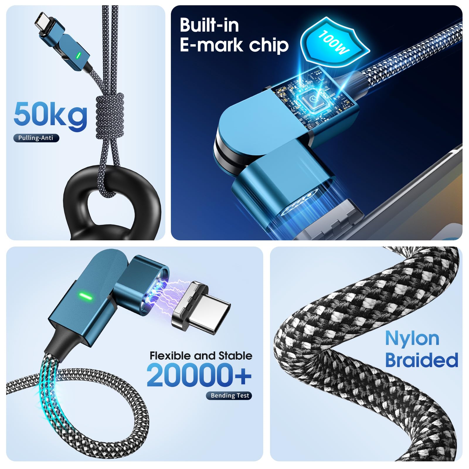100W Magnetic USB C Charging Cable (3-Pack 6FT) - Fast Charging & Data Transfer USB C to USB C Cable with 180° Rotation - Compatible with iPhone 16/15, Galaxy, MacBook, iPad - Perfect for Home, Office & Travel Charging