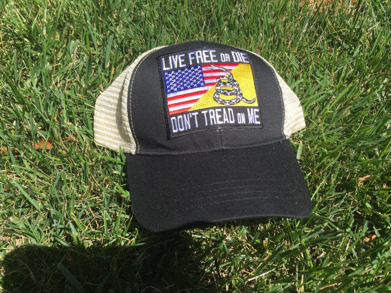 Live Free or Die Don't Tread On Me Gadsden Flag Mesh Snapback Hat - Patriotic Adjustable Baseball Cap for Outdoor Activities, Sports & Casual Wear