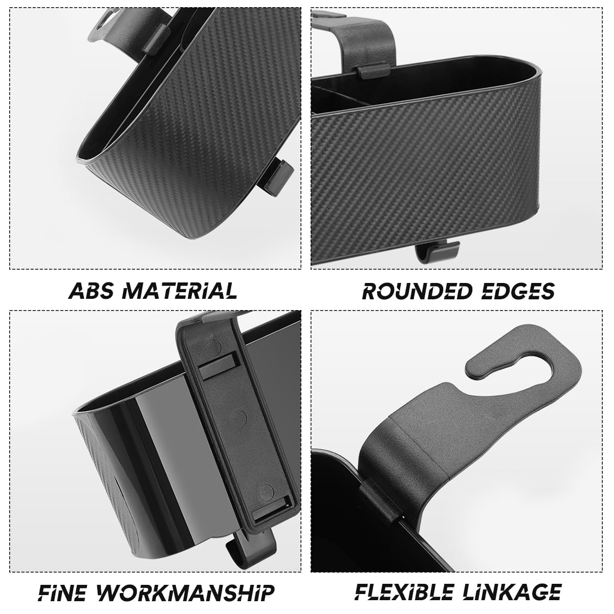 BELOMI Car Backseat Organizer with Cup Holder & Hooks - Travel Storage for Snacks, Phones & Drinks (Black)