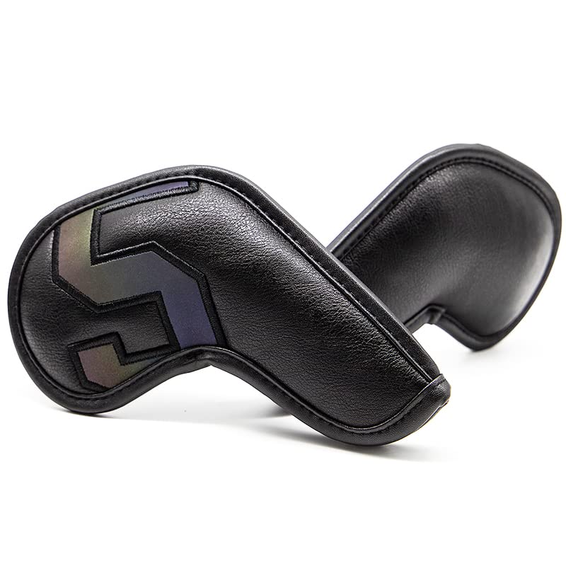 Premium 10-Piece Leather Golf Iron Head Covers Set - Colorful Magic Tape Design for Titleist, Callaway, Ping - Protect Your Golf Clubs During Play & Travel