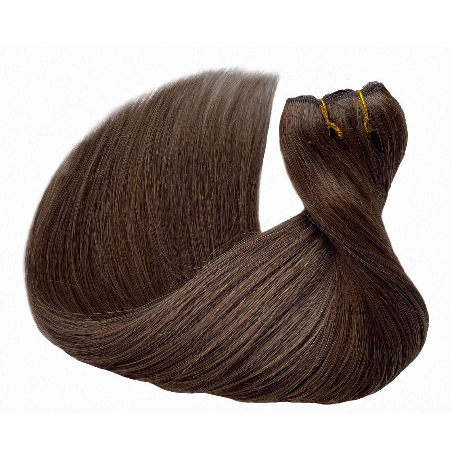 Halos 22 Inch 100g Medium Brown Human Hair Extensions with Invisible Wire - Remy Human Hair with Natural Highlights - Perfect for Daily Wear, Parties & Special Occasions