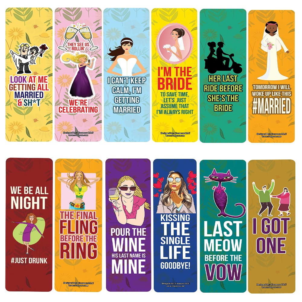 Funny Bridal Shower Bookmarks (2 Sets of 6 Cards) - Inspirational Bookmark Gift Set - Unique Book Page Clippers - Perfect Gift for Adults & Teens - Great for Wedding Parties, Book Lovers & Bridal Shower Favors