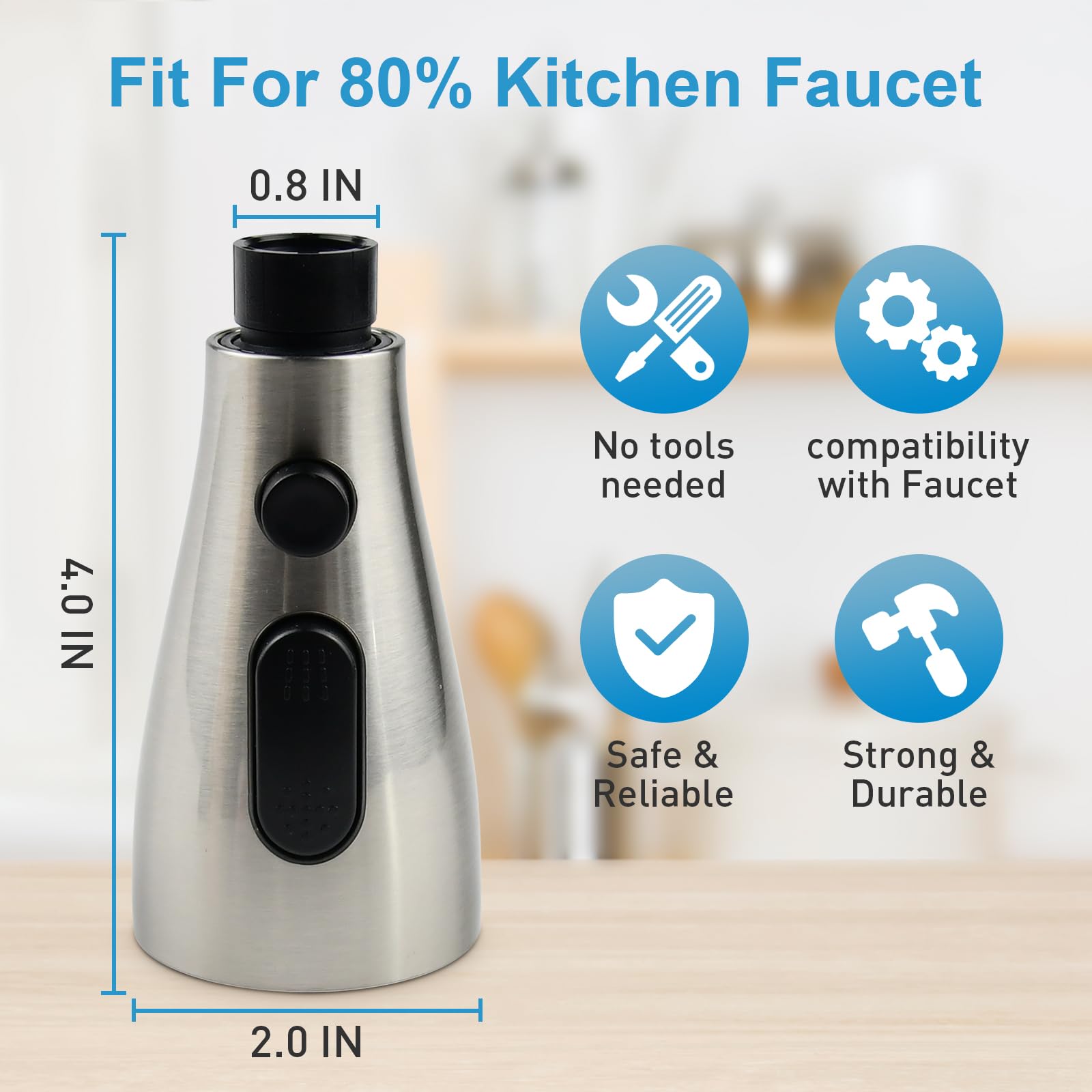 Replacement Kitchen Faucet Head - 3 Spray, Brushed Nickel for Pull Out Sink Faucets - Perfect for Home Kitchen Upgrade