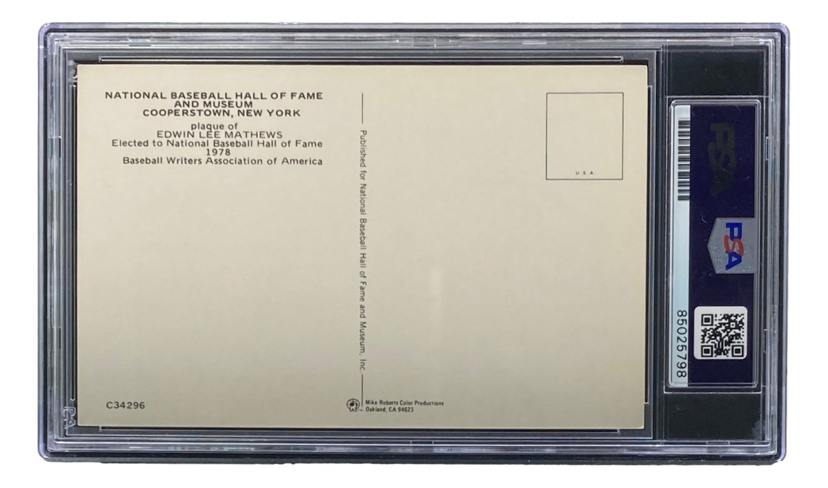 Authentic Eddie Mathews Signed 4x6 Milwaukee Braves HOF Plaque Card with PSA/DNA Certification #85025798 - Perfect for Baseball Memorabilia Collections and Sports Fan Gifts