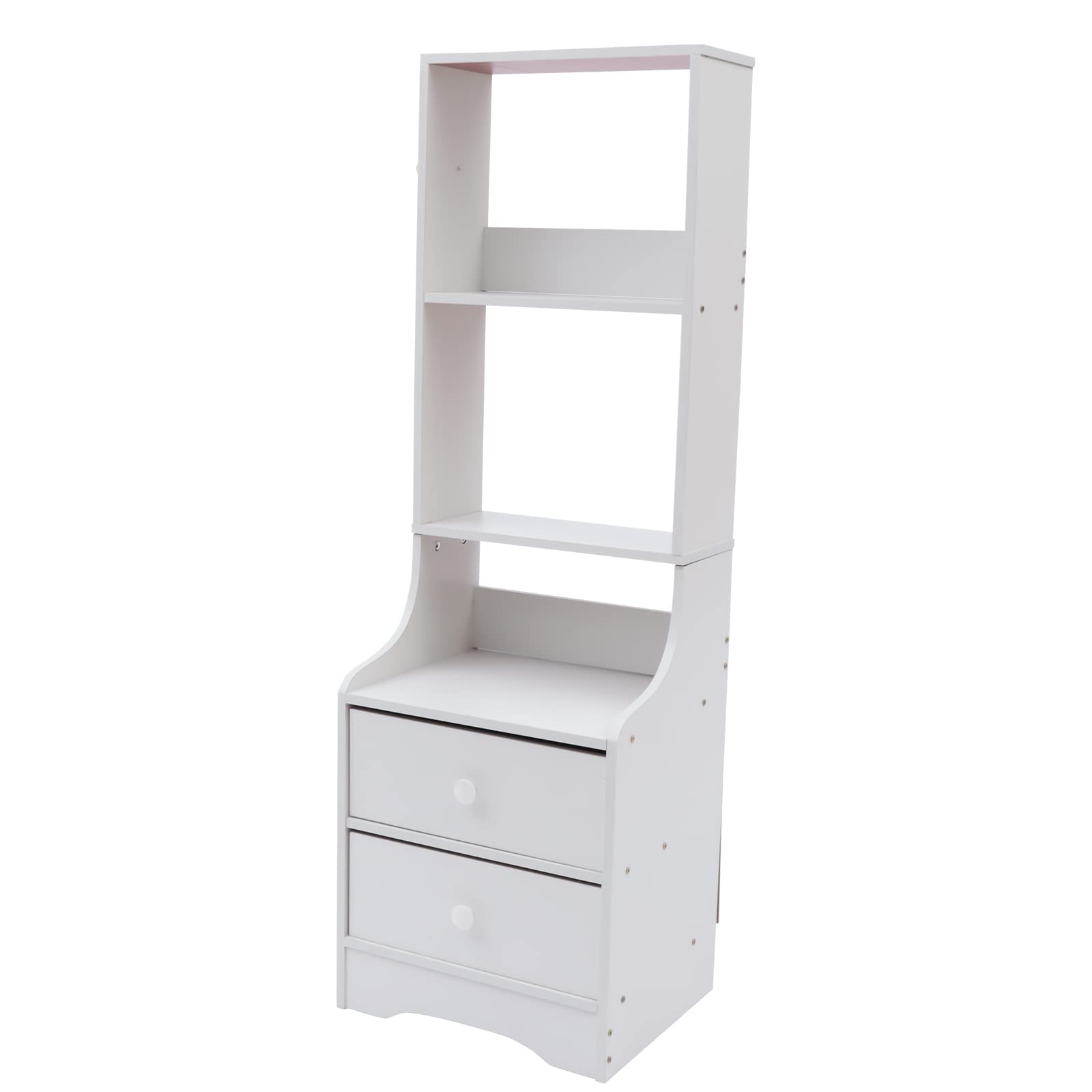 Eapmic 2 Drawer Dresser with Top Cabinet & Open Shelf - White 3-Tier Nightstand, End Table & Bedside Storage for Bedroom, Living Room & Home Office Organization