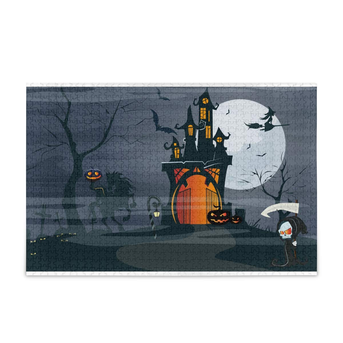 1000 Piece Halloween Jigsaw Puzzle for Adults - Haunted House with Pumpkins & Moon - Challenging Puzzle Game 20x30 Inches - Perfect for Family Game Night, Holiday Activities & Stress Relief